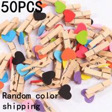 20pcs/50pcs/100pcs Postcard Clips Family Wedding Valentine's Day Decoration, Quilt Drying Clips, Red Heart Love Wooden Clothes Photo Paper Pins Mini Clothespins