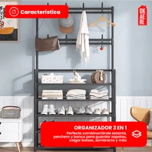 OKAERI Shoe Rack Coat Rack Organizer 5 Tiers Metal Shoe Hooks