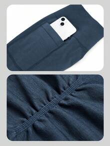 A AGROSTE Women Seamless Workout Leggings With Pockets Scrunch Butt Lifting Gym Leggings High Waisted Yoga Pants - 藏蓝色 - 查看 4