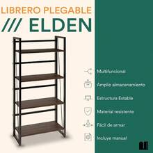 Librero Plegable con 4 Repisas para Libros, Revistas y Decoración de Madera MDF para Sala, Recamara o Estudio. Estanteria Elden con Altura de 125 cm. Bookshelf Decor. Bookcase Wood