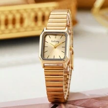 1pc Women's Gold Elegant Stainless Steel Strap Quartz Watch, Simple Style , Great For Festival Present