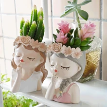 1PC Fairy Flower Pot Cute Cartoon Little Girl Light Luxury High-End Feeling, Personalized Creative Shape Fleshy Flower Pot, Human Face Makeup Brush Storage Tube Dressing Table Eye Shadow Eyebrow Brush Pen Holder