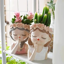 1PC Fairy Flower Pot Cute Cartoon Little Girl Light Luxury High-End Feeling, Personalized Creative Shape Fleshy Flower Pot, Human Face Makeup Brush Storage Tube Dressing Table Eye Shadow Eyebrow Brush Pen Holder
