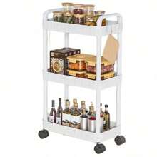1pc Bathroom/Kitchen Trolley Storage Rack, Multi-Layer Movable Floor Organizer, Suitable For Bathroom, Kitchen, Bedroom, Living Room, Nursery