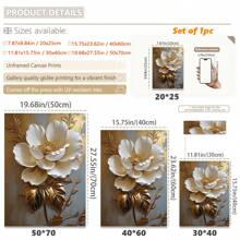 1 pieza, Pintura colgante de lienzo, Pintura decorativa enmarcada, Póster, Arte de pintura de óleo floral blanca elegante con hojas doradas - Decoración de pared abstracta moderna para sala de estar, dormitorio, oficina, etc. - Pintura al óleo enmarcada en HD, regalo perfecto para Halloween, Acción de Gracias, Navidad, decoración de habitaciones, pasillo, cafetería, biblioteca, baño