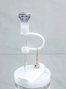 水钻吸管帽套装，1 顶水钻帽子和 1 条宝石项链，可重复使用的饮用吸管帽，兼容 30 和 40 盎司玻璃杯，防尘硅胶吸管帽，可重复使用的 10 毫米（0.4 英寸）吸管盖，DIY 派对装饰用品，杯子配件