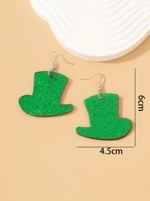 1 对绿色亚克力幸运符高顶礼帽吊坠耳环，圣帕特里克节礼物 - 綠色 - 查看 5
