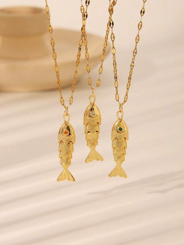 1pc Premium Quality Unique European And American Style 18K Gold Plated Stainless Steel Koi Fish Pendant Necklace, 3D Movable Fish Pendant, Suitable For Men And Women, Daily Wear Or As Gift