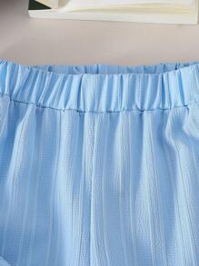 2pcs/Set Young Girls Embroidered Floral Trim Blouse And Matching Flared Pants Set