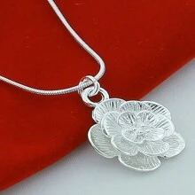 Silver Plating Rose Flower Pendant Necklace 18/20-24/26/30 Inch Snake Chain For Women Wedding Engagement Jewelry