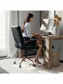 Furniture Silla de Oficina con Respaldo Medio - Silla de Escritorio Ejecutiva de Polipiel Blanco – Silla de Ordenador con Base Cromada y Reposabrazos
