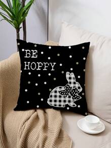 1 pièce/4 pièces Housse de coussin imprimée de lapin de Pâques, d'œuf, de fleurs et de lettres du printemps, en polyester, pour la décoration de la chambre, du salon 45x45cm (sans insert de coussin)