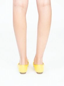 女士纯色蝴蝶结装饰时尚平底鞋 - 黃色 - 查看 5
