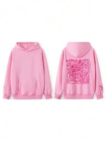 Y2k Hooded Sweatshirt For Women Men Turtle Embroidered Long Sleeve Kangaroo Pocket Oversized Sweatshirt Drop Shoulder Graphic Hoodies For Teen Girls Casual Loose Pullover Tops Streetwear Preppy Aesthetic Clothes For Fall Spring Winter Outfit - Hồng - Xem 2