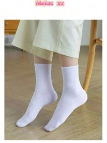 KIT Women's Mid-Calf Socks 40-46 Thin Polyester Pure And Modern Style In Solid Colors - Blanco - Ver 3