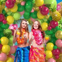 Zestaw 118 balonów z motywem ananasa z aluminiowymi balonami foliowymi w kształcie ananasa, owocowo-zielonymi, zielonymi, żółtymi, różowo-różowymi, różowo-czerwonymi, metalicznymi złotymi balonami, które można wykorzystać na różne okazje, przyjęcia urodzinowe, przyjęcia owocowe, przyjęcia modowe, wieczory panieńskie i wesela, prezenty itp. Nie wymaga zasilania.