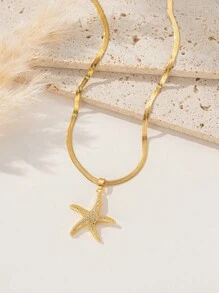 1 件不锈钢海星吊坠项链，创意设计，简约优雅，适合海滩、度假、节日、派对、情人节、斋月礼物、日常佩戴（仅用于拍摄的袋子和盒子，不包括在内） - 金黃色 - 查看 3