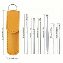 6pcs Stainless Steel Ear Pick Set - Ear Wax Removal Tool, Ear Cleaning Tool, Earwax Removal Set, Portable Storage Leather Case - For Men & Women - Suitable For Travel & Business - Perfect Gift For Hygiene - 綠色 - 查看 5
