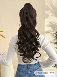 22-24英寸波浪马尾假发爪，波浪卷发一体式，女士适用，黑棕色 - 深棕色 - 查看 10