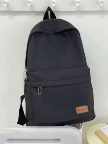 1 件男女通用纯色时尚背包，多功能大容量休闲通勤书包夏季夏季包春假男士包黑色包包背包旅行必备大包 - 黑色 - 查看 5