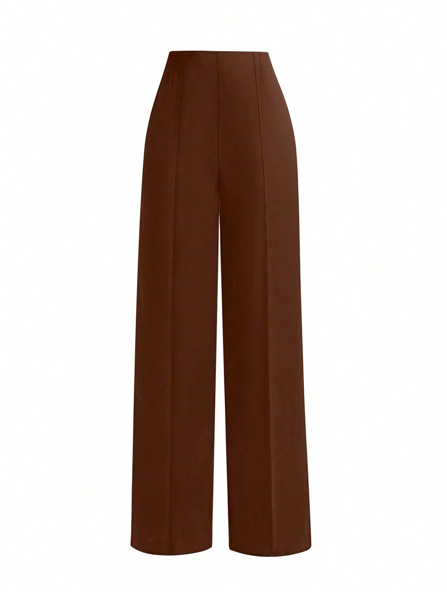 Pantalon droit professionnel en costume pour femmes EARO, de couleur unie, polyvalent, en tissu de haute qualité, avec taille élastique, pour le travail et les sorties quotidiennes. Coupe élégante et cintrée à la taille, confortable et ample, pour l'automne/l'hiver. - Tabac - Voir 1