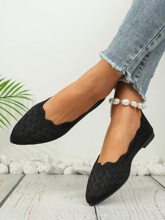 Women's Solid Color Breathable Flat Shoes, Lightweight And Comfortable Slip-On