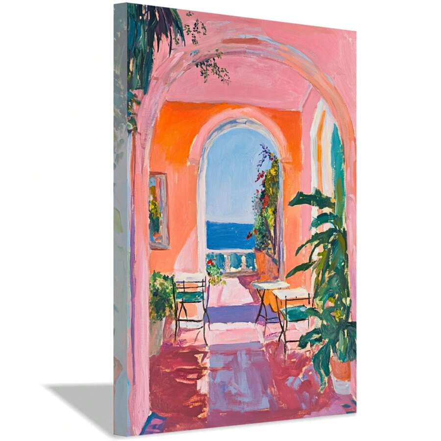 Wall Art Prints, Vintage Canvas Wall Art Colorful Poster Pictures Pink Wall Decor For Living Room Bedroom Farmhouse Decoration Poster, Framed And Ready To Hang. (30x45cm)12x18inch Framed