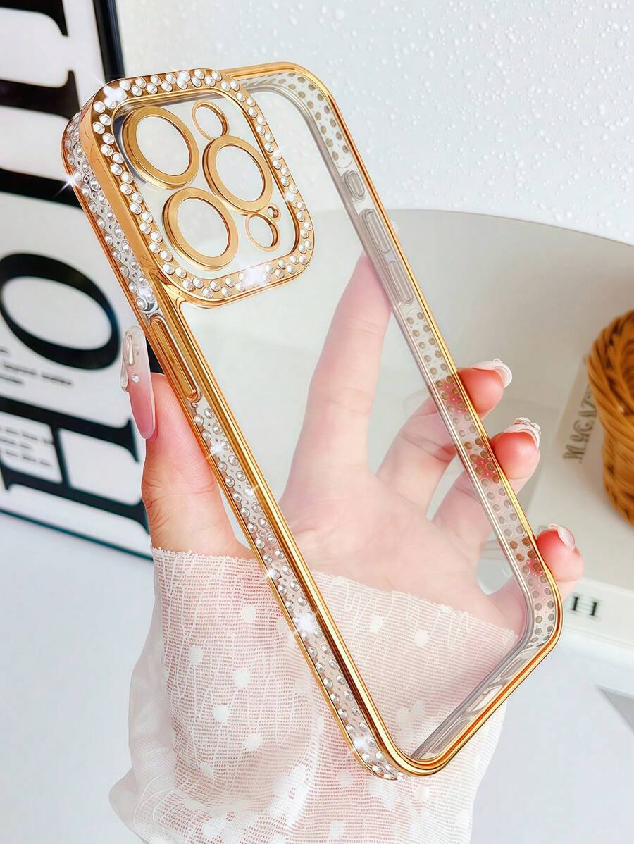 1pc Rhinestone Electroplating Laser Engraved TPU Phone Case Compatible With IPhone 16/7P/8P/ X/XS/XR/XS Max/11/11 Pro/11 Pro Max/12/12 Pro/12 Pro Max/ 13/ 13 Pro/13 Pro Max/ 14/ 14 Pro/ 16 Plus/14 Pro Max/ 15/ 15 Pro/ 15 Plus/15 Pro Max, Protective Cover Waterproof Shockproof Anti-Fall Scratch Resistant