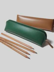 1 pieza Estuche de lápices de piel de poliuretano color caramelo personalizado, con nombre o texto personalizado, unicolor minimalista, compacto y portátil, estuche de almacenamiento esencial para estudiantes y trabajadores de oficina, regalo de vuelta al cole, útiles escolares