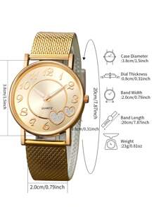 6 Stücke/Set Elegante Damen Quarzarmbanduhr mit Herz Zifferblatt + Herz-förmiger Schmuck, ohne Uhrenetui