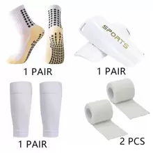 4 pezzi Set sportivo da calcio professionale, incluso 1 paio di calzini sportivi antiscivolo, 1 paio di parastinchi, 1 paio di gambali lavorati a maglia, 1 paio di bende sportive, per palestra