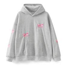 Y2k Hoodies For Women Teen Girls Bow Embroidery Graphic Loose Oversized Hooded Sweatshirts Vintage Floral Sweater Pullover Jumper Tops - Grey - View 7