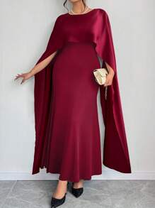 Plus Size Solid Color Simple Fitted Long Cloak Style Dress