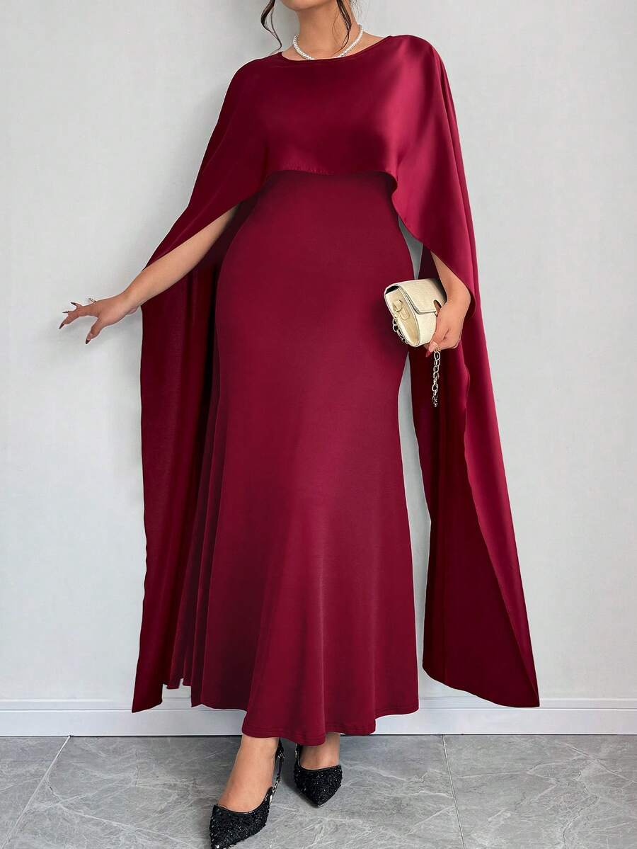 Plus Size Solid Color Simple Fitted Long Cloak Style Dress