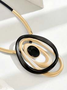 1 buc. Colier cu pandantiv la modă pentru femei, vintage, multicolor, cerc gol, inimă, snur geometric din piele, lanț lung de pulover, ținută versatilă de zi cu zi