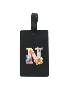 1pc Colorful Butterfly Flower A-Z Letter Pattern Black Luggage Tag, Pvc Luggage Tag, Carnival Cruise Luggage Tag, Personalized Luggage Tag, Cute Luggage Tag, Luggage Id Tag, Address Card Boarding Pass, Portable Tag, Luggage Tag, Essential For Travel And Outings Card Holder Suitcase Tag Flying College For Luggage For School Bag Anti-Lost Waterproof Double-Sided Privacy Protection Bag For School School Accessories School Stuff - Black - View 11