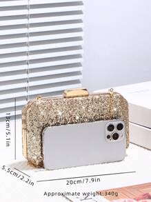 Glitter Sequin Decorated Women's Evening Clutch Bag, Shiny Square Handbag With Metal Chain Strap, Crossbody Bag, Perfect Charming Accessory For Wedding, Party, Prom, Club, Birthday Gift, Valentine's Day Gift, Makeup Case, Formal Dress