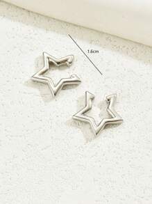 1对时尚不对称几何夹式耳环，简约设计，适合无耳洞女性佩戴 - 銀色 - 查看 5