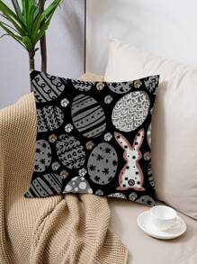 1 pièce/4 pièces Housse de coussin imprimée de lapin de Pâques, d'œuf, de fleurs et de lettres du printemps, en polyester, pour la décoration de la chambre, du salon 45x45cm (sans insert de coussin)