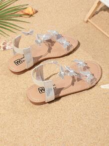 Girls Sandals For Summer, Butterfly Decor, Round Toe Flat Exposed Toe Princess Roman Shoes, Suitable For Outdoor, Shopping, Beach Travel
