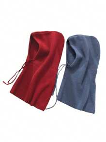 1pc Women's Black Balaclava Hat With Drawstring Detachable Collar, Wool Bareshoulders Hat For Outdoor Skiing, Knitted Face & Neck Protective Hood Cape, Suitable For Winter - Black - View 8