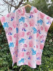 Toallas con capucha para la playa - Toalla de baño para niños pequeños, toalla de playa tipo poncho para niñas, de secado rápido, suave y ligero, con diseños de sirenas, pandas, flores, unicornios, flamencos, flores, palmeras y arcoíris, ideal para bodas de verano, decoración del baño y vuelta al colegio