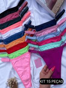 Kit 15 Double String Panties Adjustment Dental Floss Comfort Lingerie Women's Thong Butt Lifter - 彩色 - 查看 1