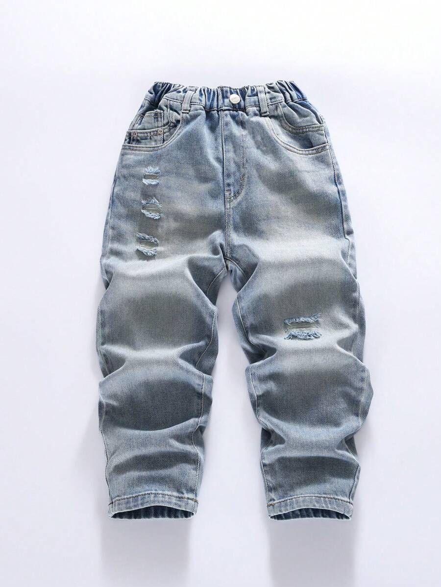 Boys' Ripped Distressed Denim Jeans, Casual All Season Pants For Toddler & Big Kids