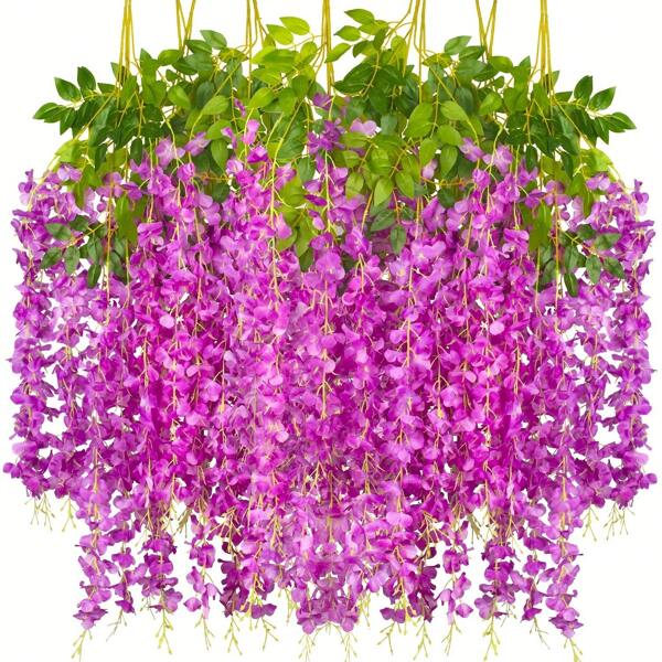 24 Peças Guirlanda de Glicínias Rosas-Flores Artificiais À prova d'água para Casamento, Festa, Decoração Doméstica e de Escritório | Perfeita para Teto, Varanda e Decoração de Parede