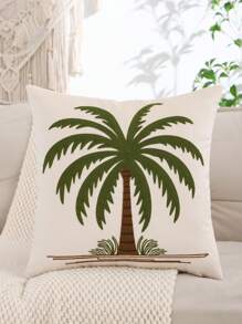 Miater Coconut Tree Embroidered Cushion Cover, Velvet Summer Decorative Pillow Case For Living Room, Bedroom