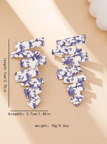 1 Pair Iron Alloy Blue & White Porcelain Floral Geometric Letter Z Stud Earrings, Minimalist Elegant Fashion Suitable For Valentine's Day Gifts, Parties And Daily Wear,Mom,Mother,Mother's Day,Gift