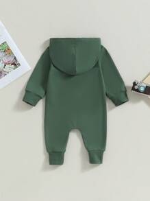 Monos de otoño para bebés, niños y niñas, de manga larga, de color liso, con cremallera y capucha, para recién nacidos - Verde - Ver 2