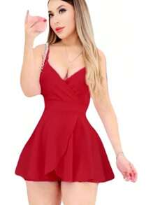 Vestido de Tirantes Cruzado Con Short - Rojo - Ver 2