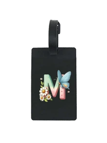 1pc Colorful Butterfly Flower A-Z Letter Pattern Black Luggage Tag, Pvc Luggage Tag, Carnival Cruise Luggage Tag, Personalized Luggage Tag, Cute Luggage Tag, Luggage Id Tag, Address Card Boarding Pass, Portable Tag, Luggage Tag, Essential For Travel And Outings Card Holder Suitcase Tag Flying College For Luggage For School Bag Anti-Lost Waterproof Double-Sided Privacy Protection Bag For School School Accessories School Stuff - Black - View 21